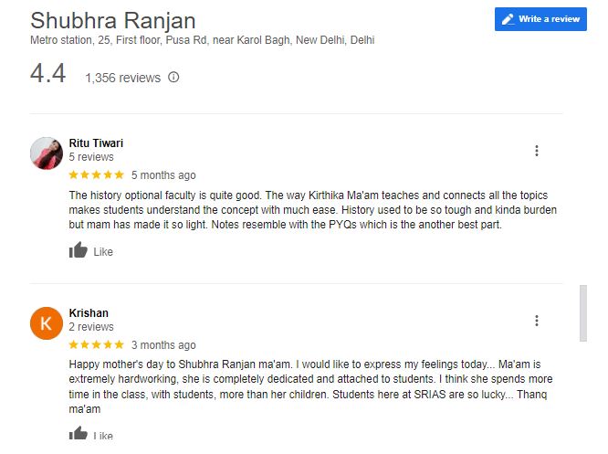 Shubhra Rabjan IAS Coaching Google Review