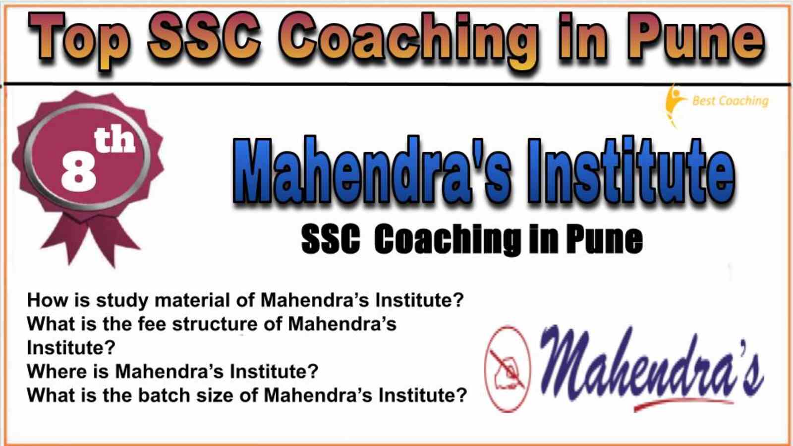 Rank 8 Mahendra's Institute Top SSC Coaching in Pune