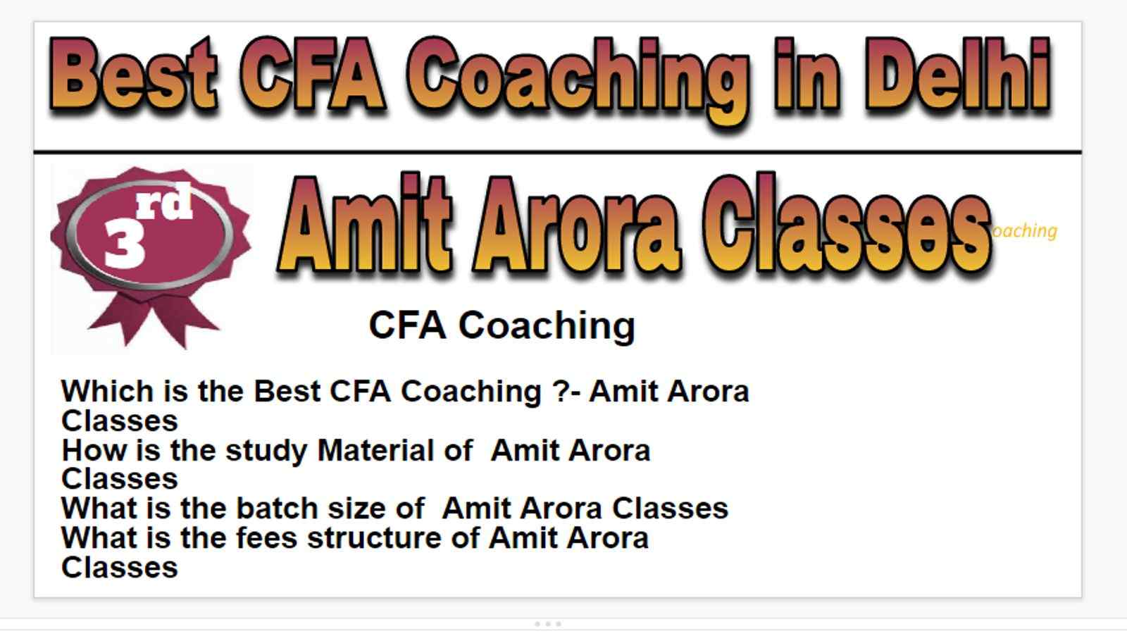 Rank 3 Best cfa coaching in Delhi