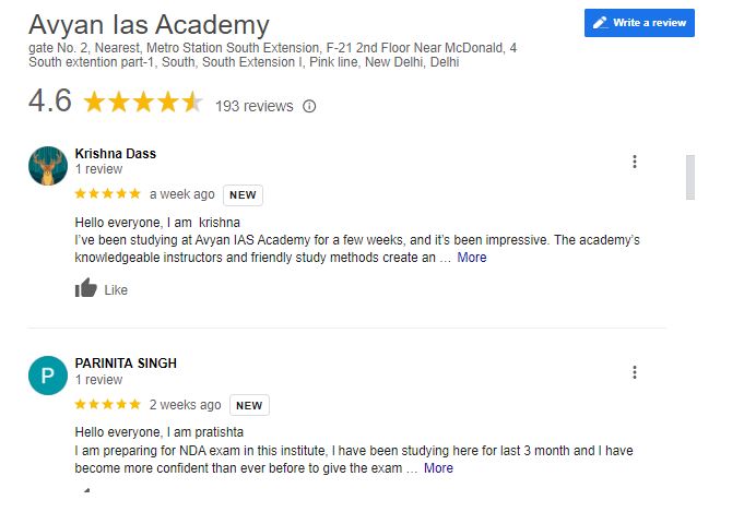 Avyan IAS Academy IAS coaching in Delhi Google Review