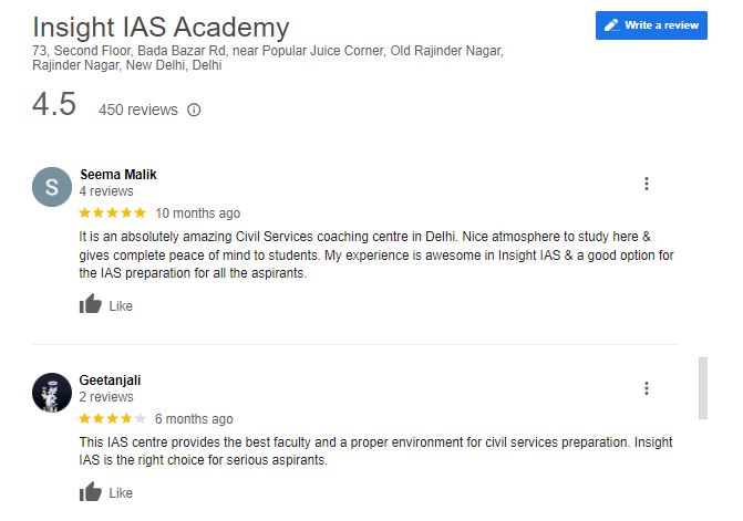 Insight IAS Academy in Delhi Google Reviews