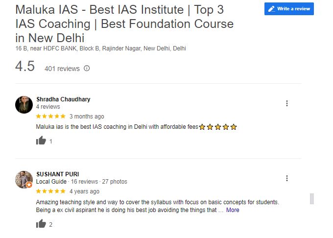 Maluka IAS coaching Google Delhi