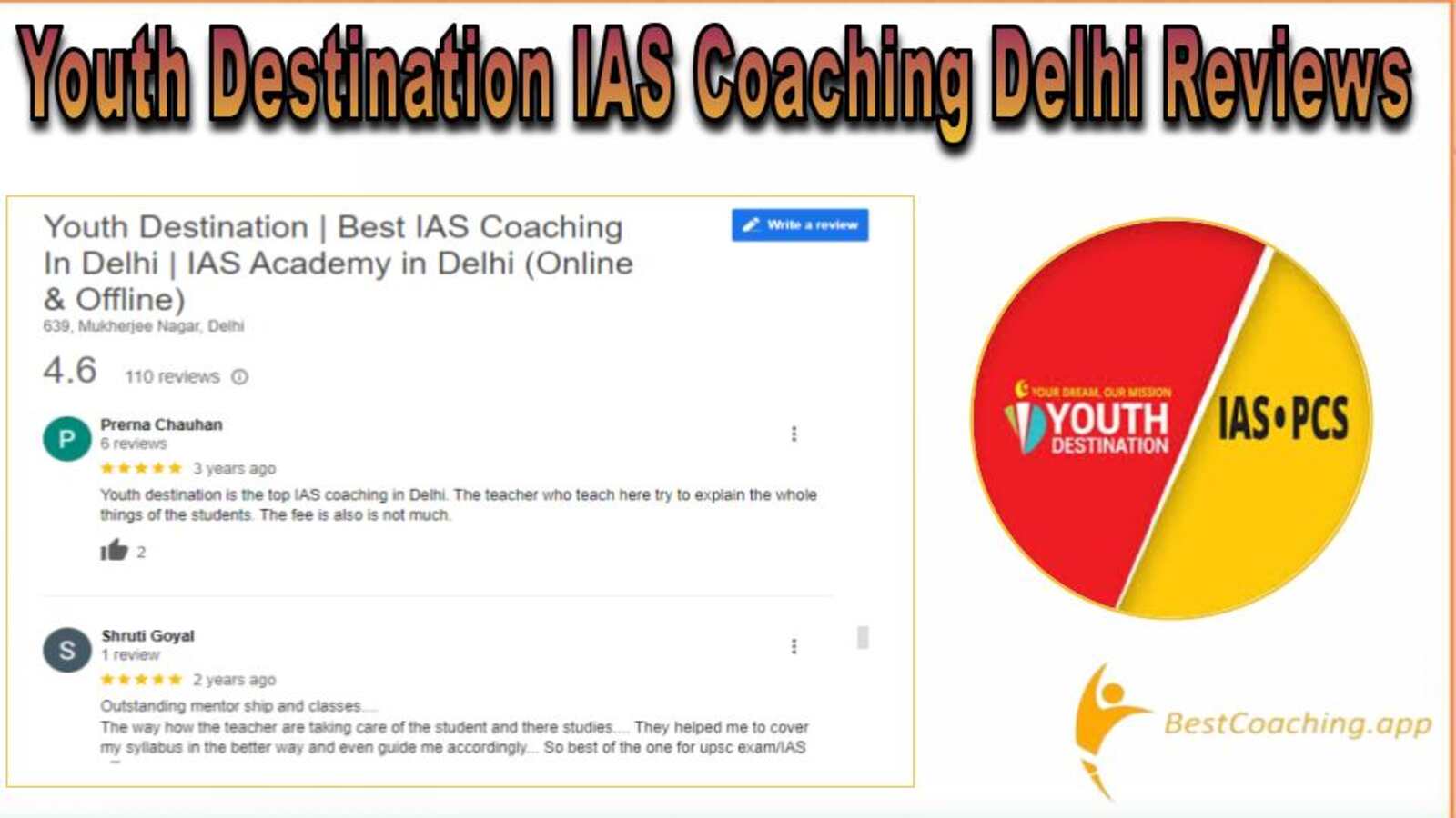 Youth Destination IAS Coaching in Delhi Reviews