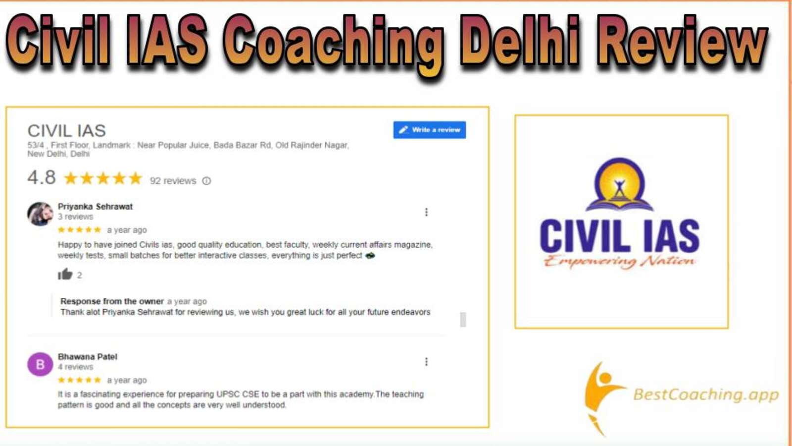 Civil IAS Coaching in Delhi Reviews