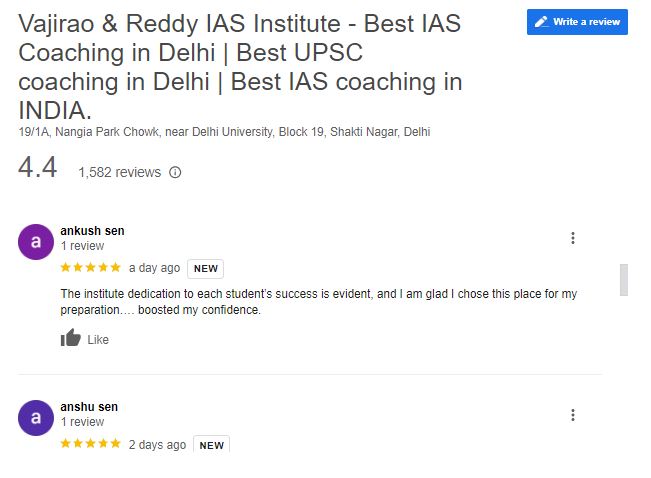 Vajirao & Reddy IAS Coaching Google Review