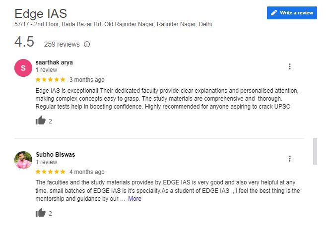 Edge IAS Coaching in Delhi Google Reviews