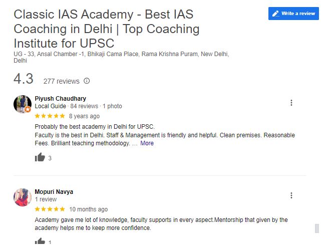 Classic IAS coaching Google Review