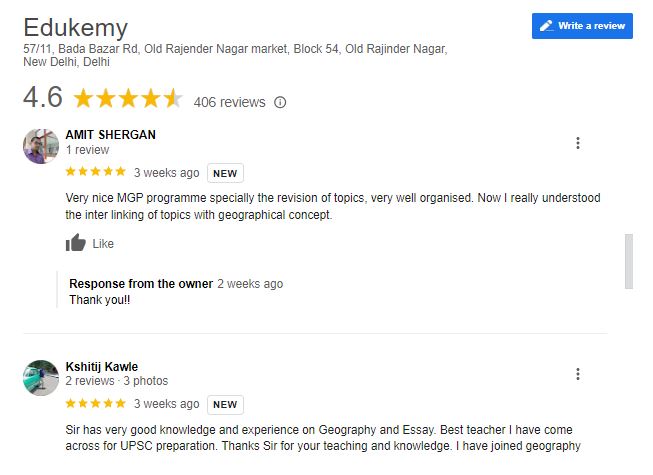 Edukemy IAS Coaching in Delhi Google Reviews