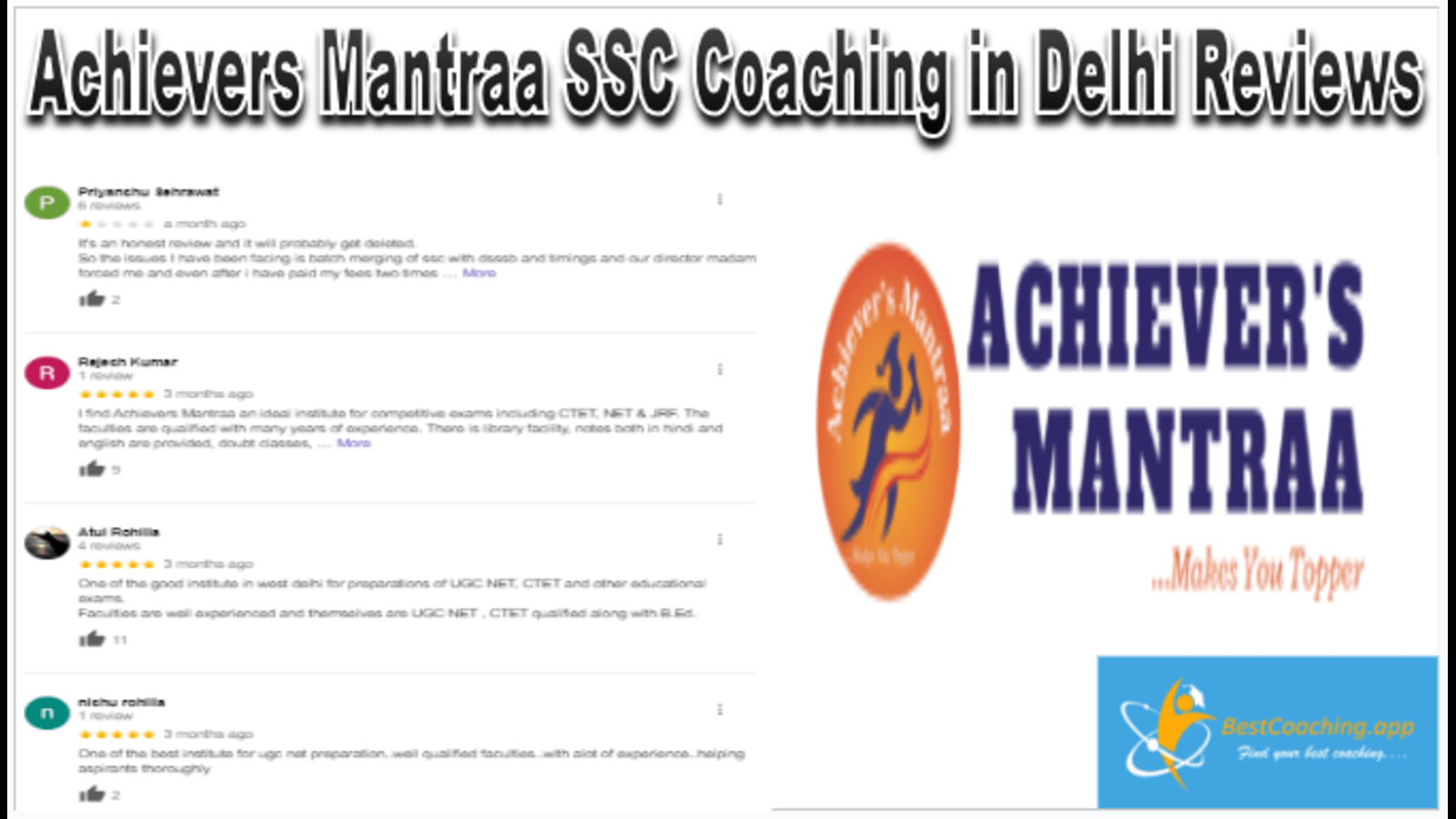 Achievers Mantraa SSC Coaching in Delhi Reviews