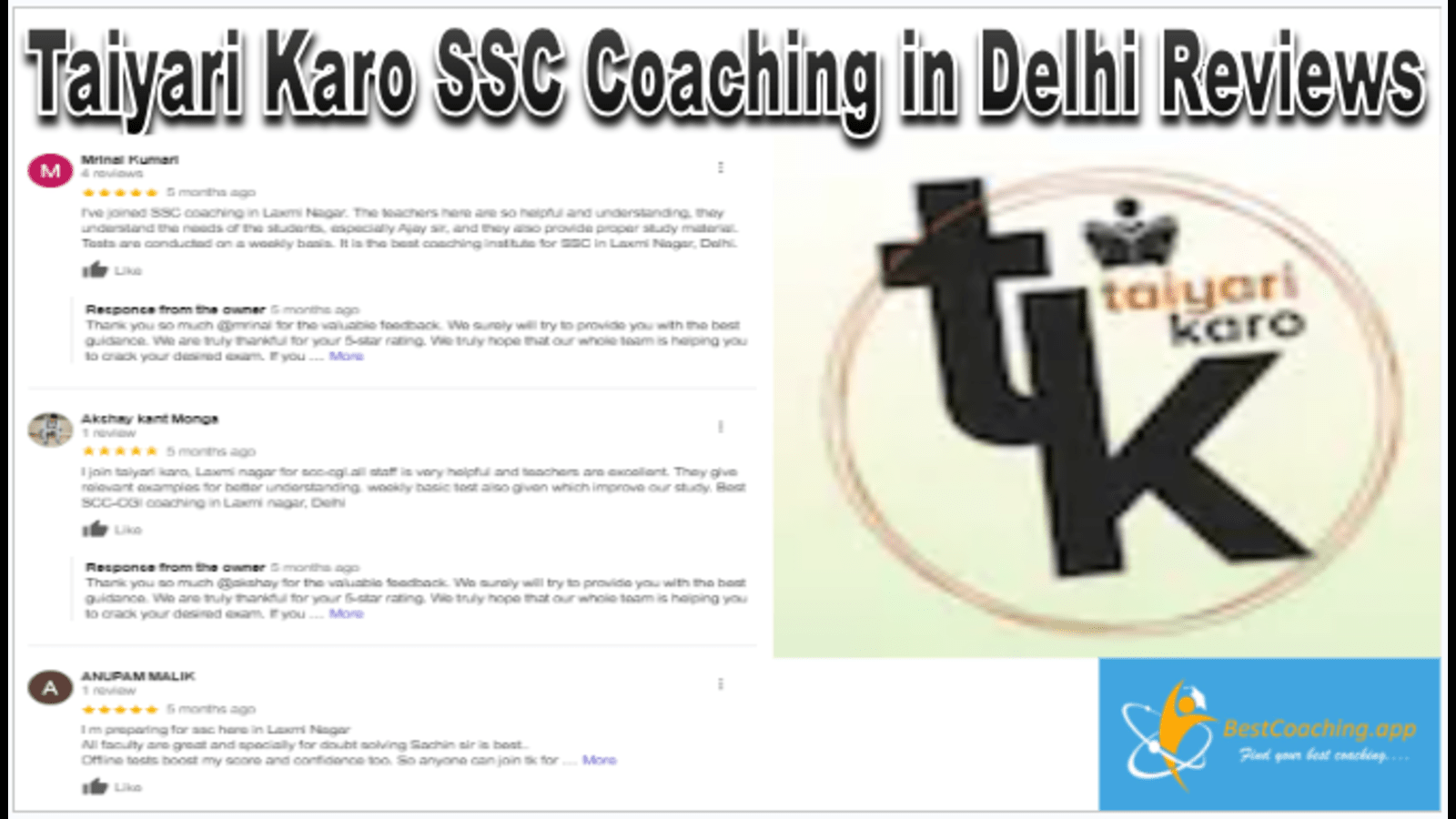 Taiyari Karo SSC Coaching in Delhi Reviews