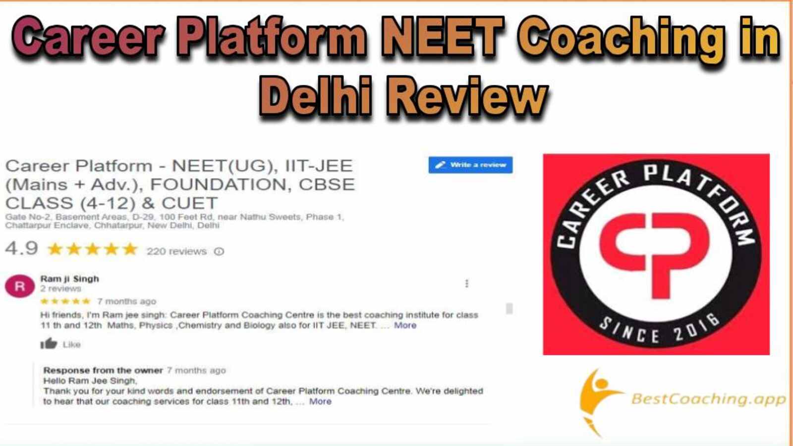 Career Platform NEET Coaching in Delhi Review