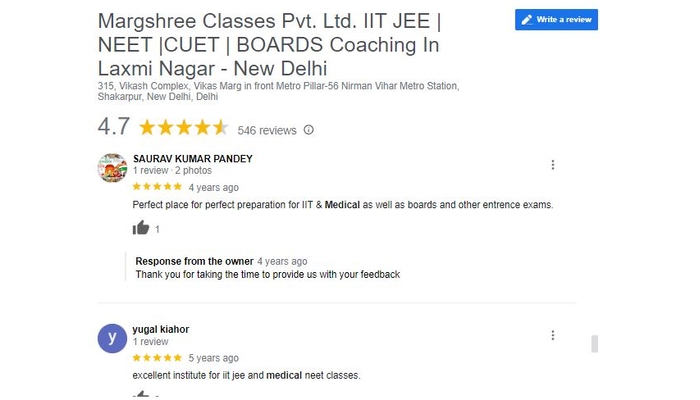 Margshree Classes NEET Review