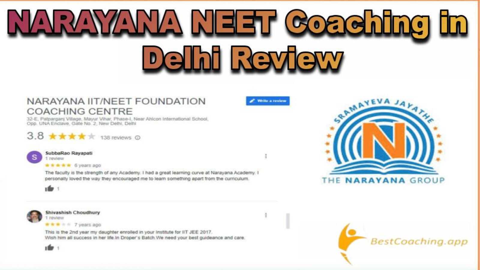 NARAYANA NEET Coaching in Delhi Review