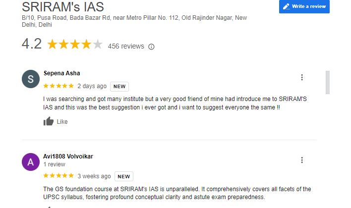 Sriram's IAS Coaching in Delhi Google ReviewsSriram's IAS Coaching in Delhi Google Reviews